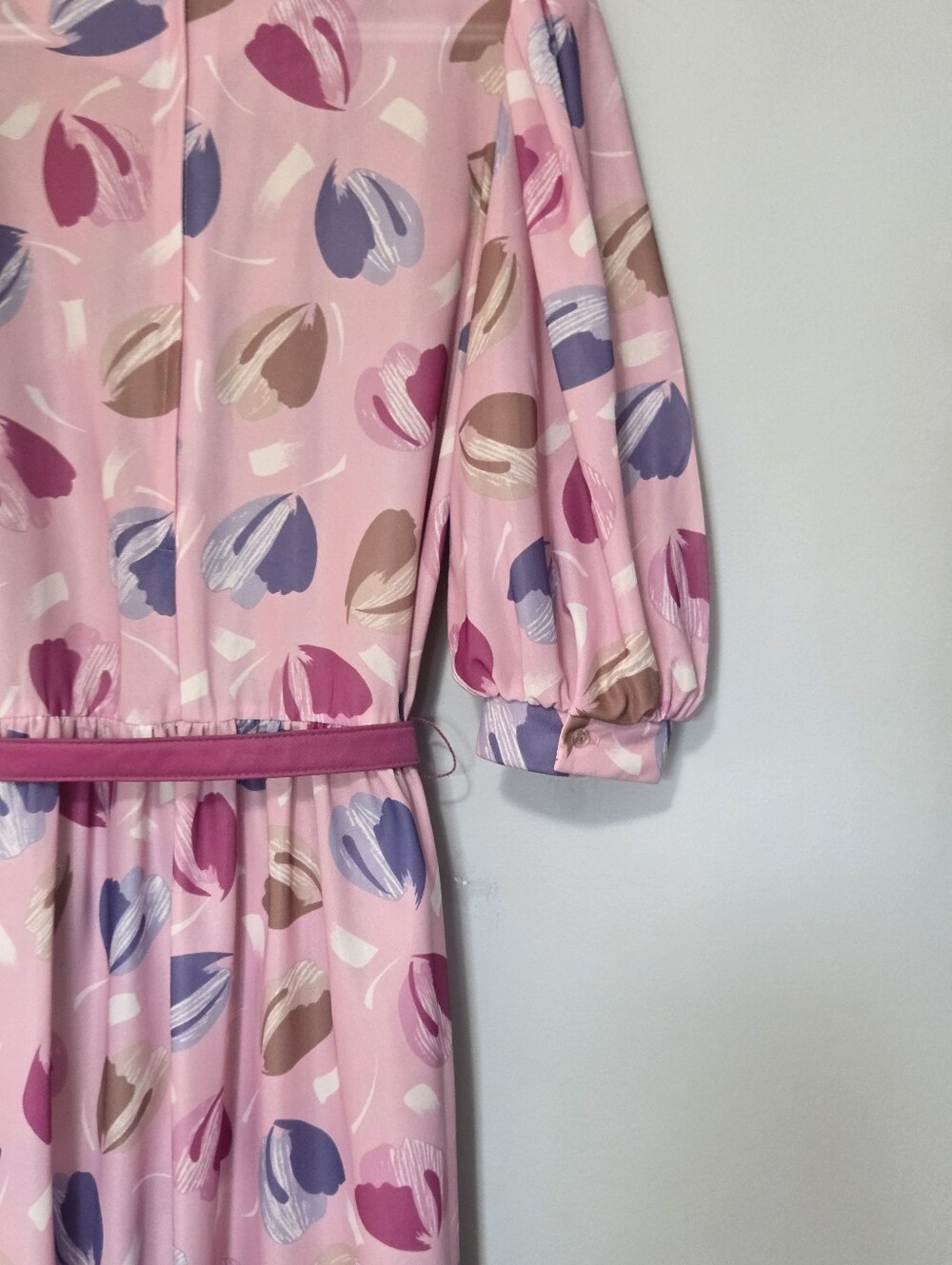 Vintage 70/80s Sears Pink Pastel Floral Dress Belt Sz M Coquette Bow Pastel - Picture 6 of 13